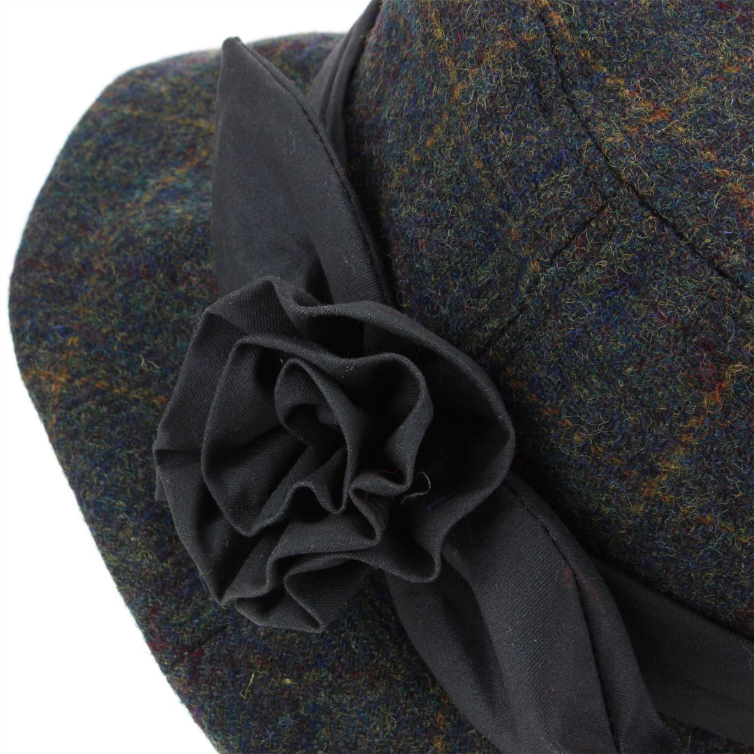 Ladies Wool Tweed Cloche Hat  - Green