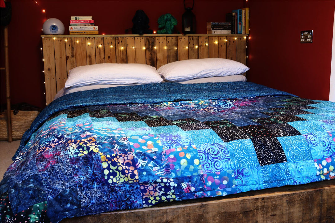 Handmade Quilted Patchwork Batik Printed Bedspread - Midnight
