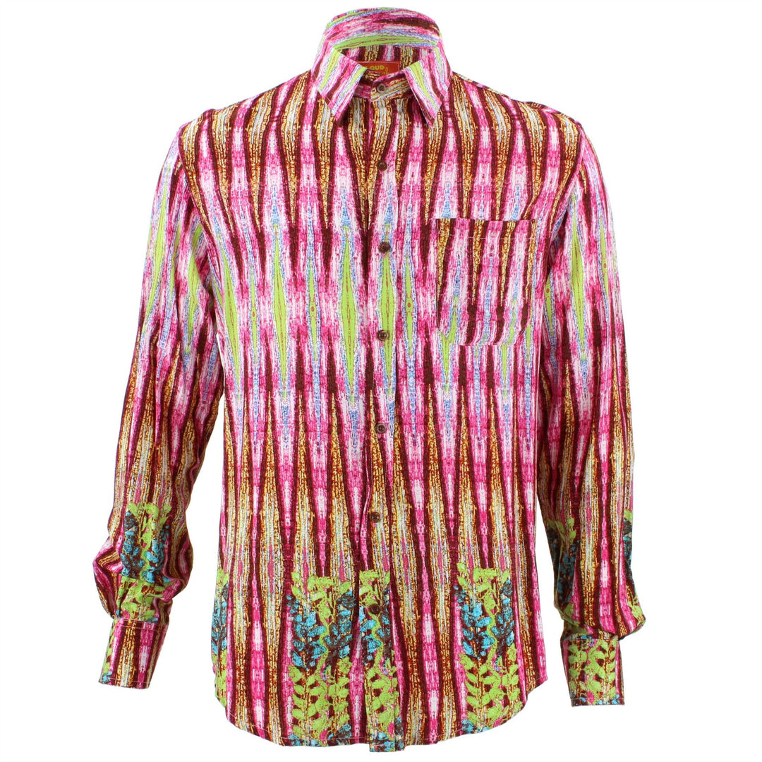 Tailored Fit Long Sleeve Shirt - Red Pink & Green Abstract Print