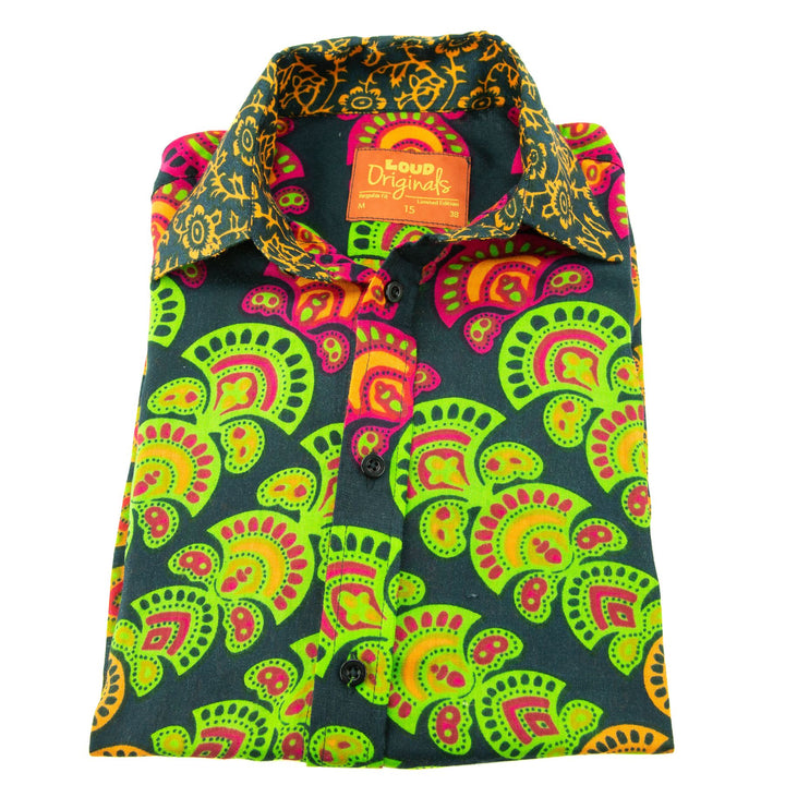 Regular Fit Long Sleeve Shirt - Mandala - Black Green