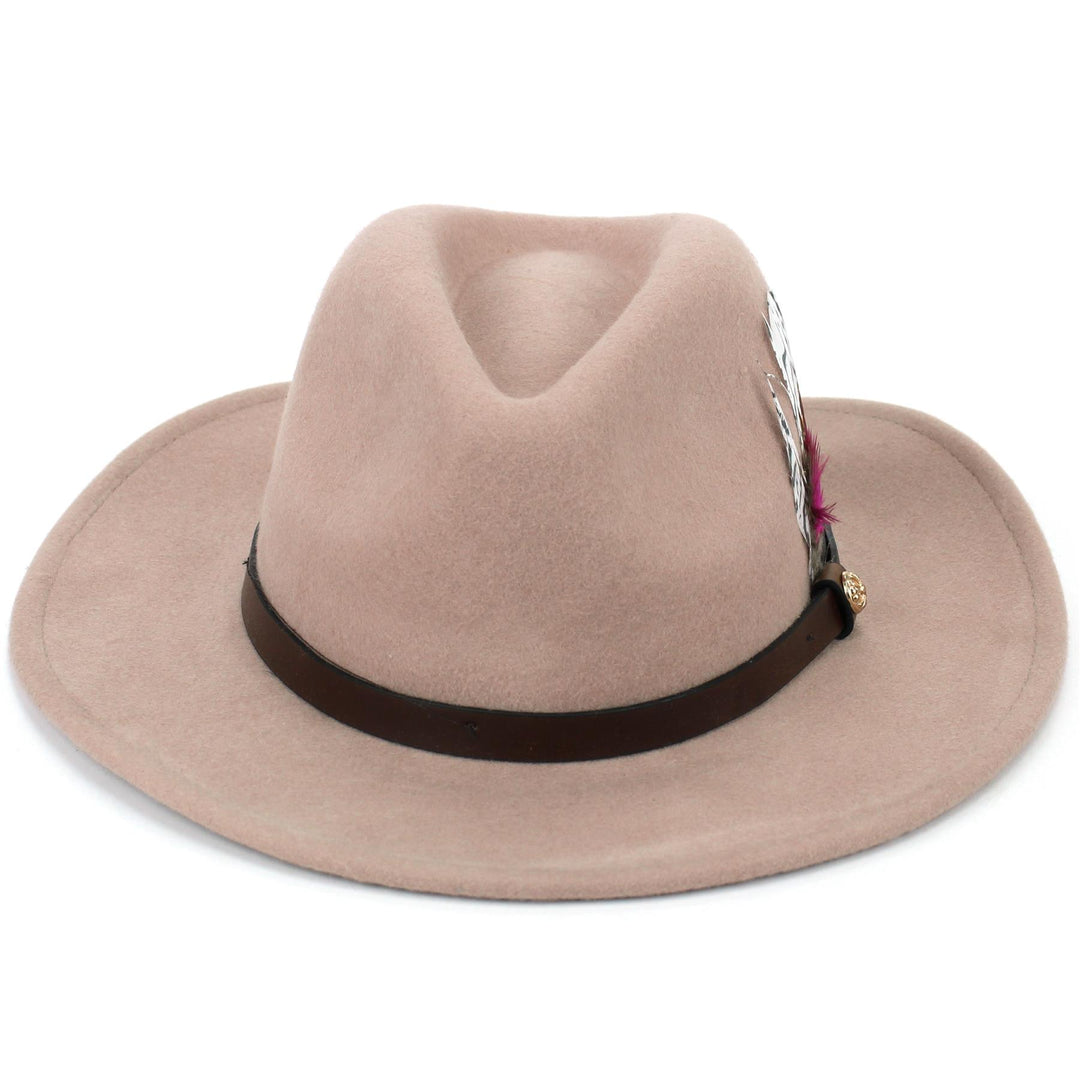 Wool Felt Fedora with Feather - Natural