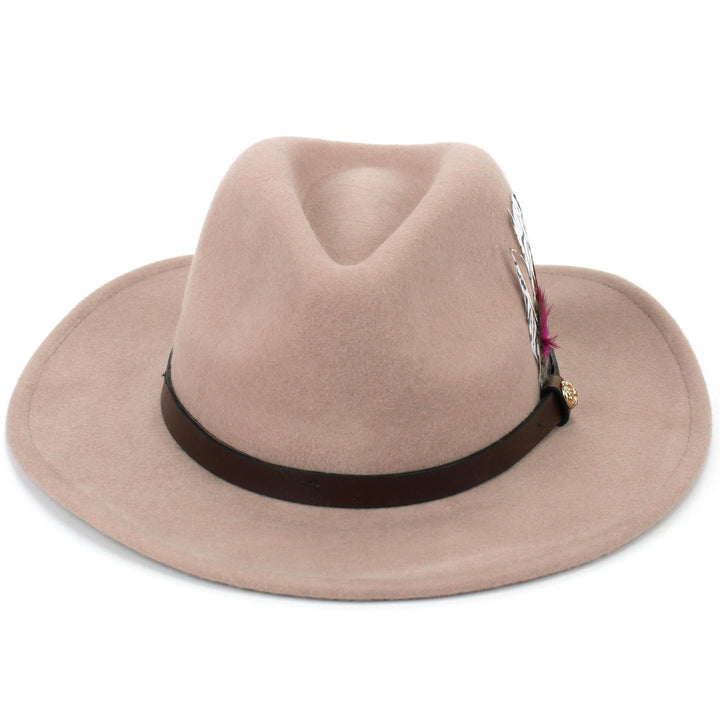 Wool Felt Fedora with Feather - Natural
