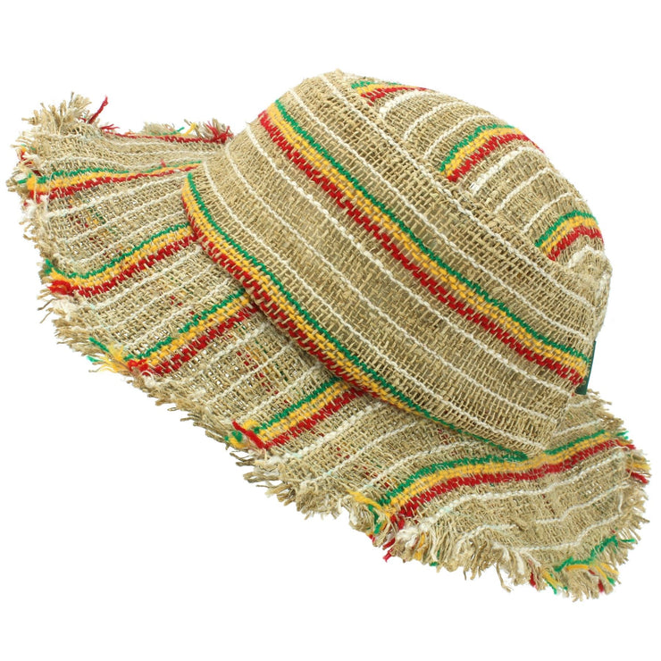 Hemp Sun Hat - Frayed Rasta Stripe