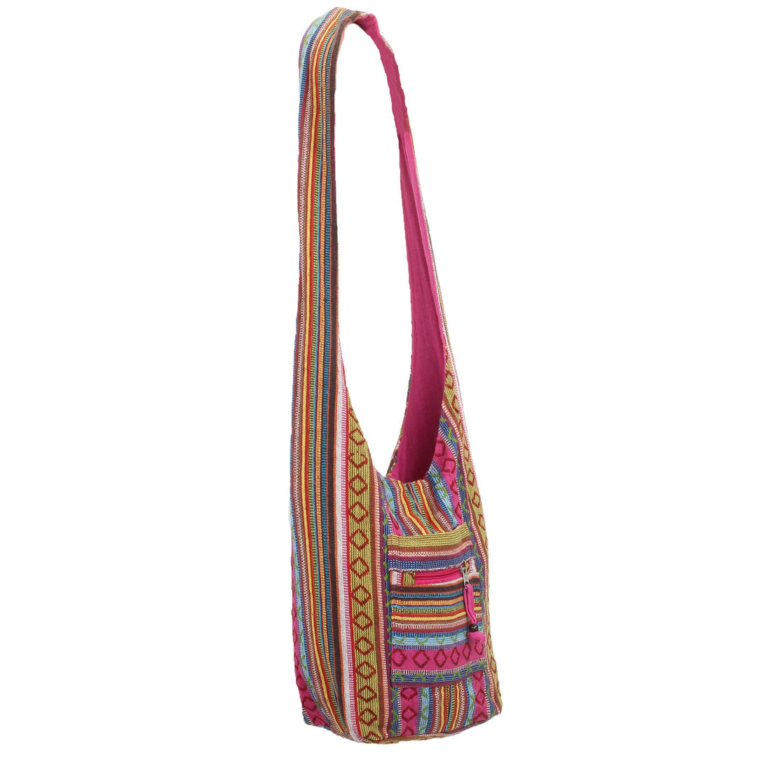 Diamond Pattern Canvas Sling Shoulder Bag - Pink