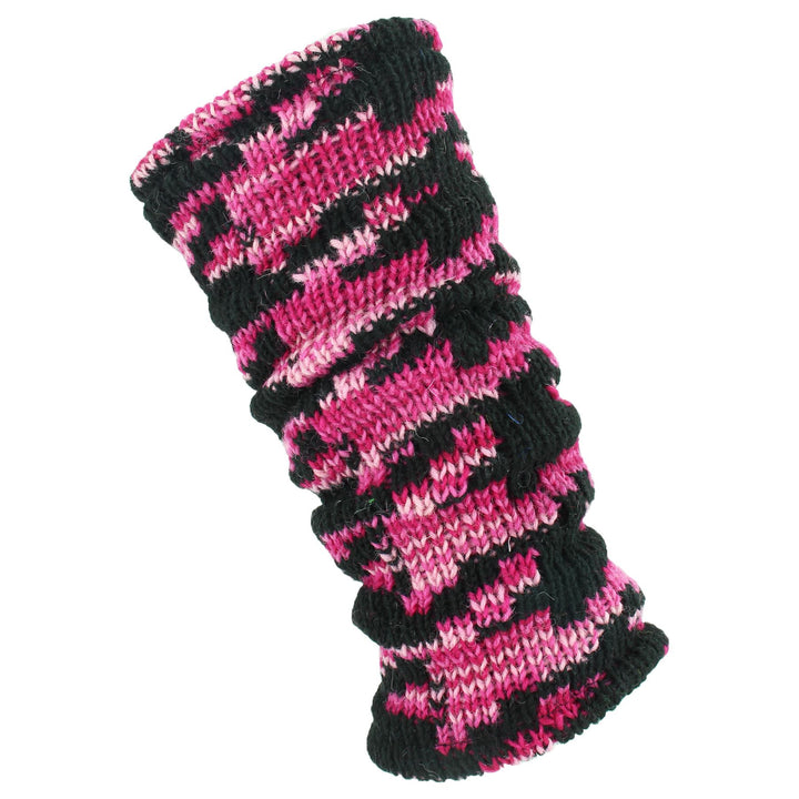 Chunky Wool Knit Leg Warmers - Pink Houndstooth