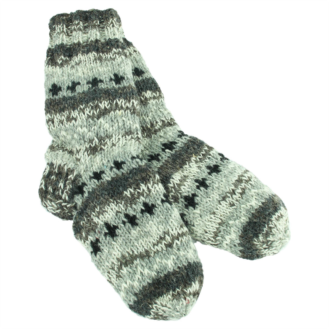 Chunky Wool Knit Abstract Pattern Fleece Lined Socks - 17 Grey