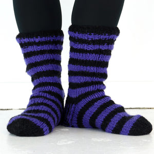 Chaussettes doublées en laine épaisse - violet et noir