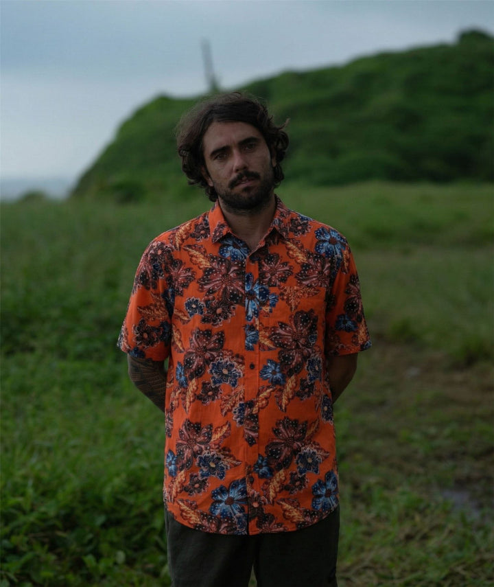 Regular Fit Short Sleeve Shirt - Burnt Orange Floral