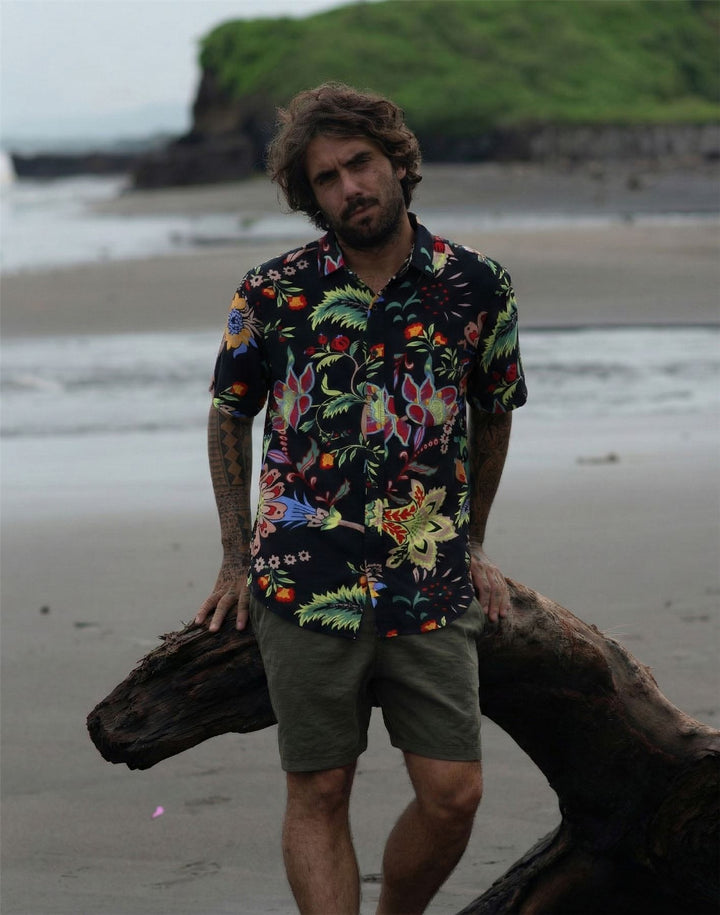 Regular Fit Short Sleeve Shirt - Black Garden