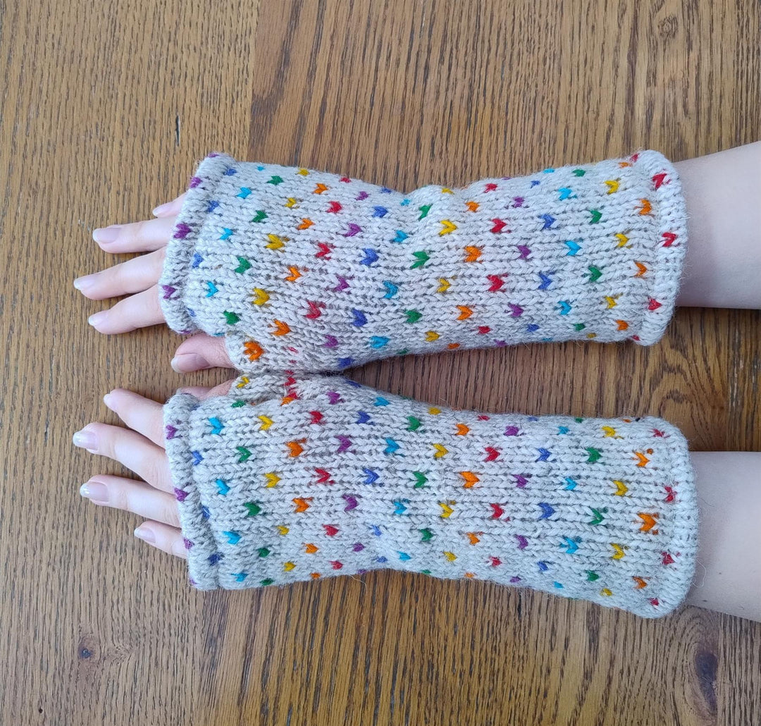 Wool Knit Fleece Lined  Wrist Warmers - Tik Tik Grey