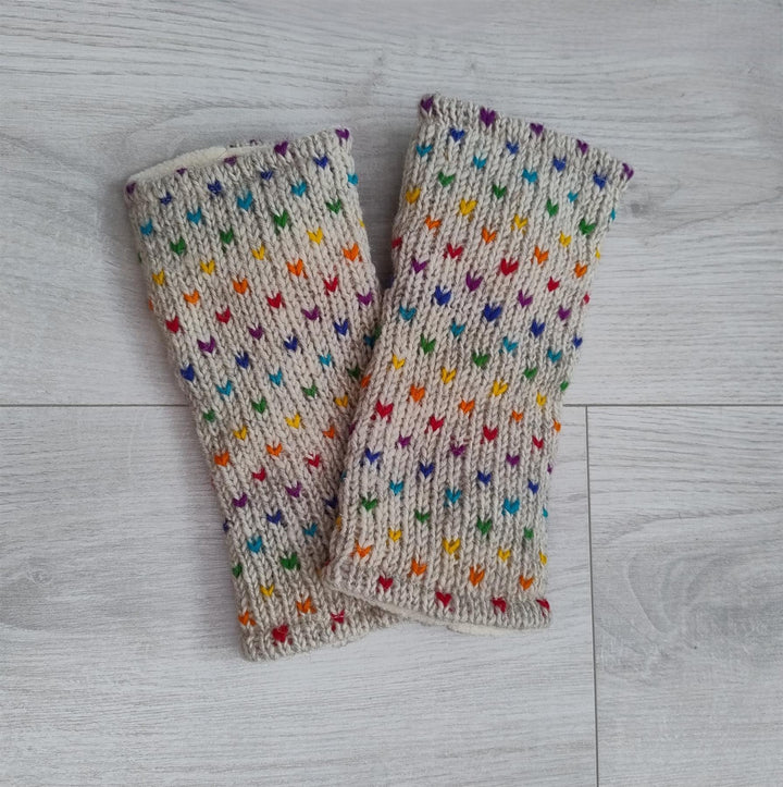Wool Knit Fleece Lined  Wrist Warmers - Tik Tik Grey