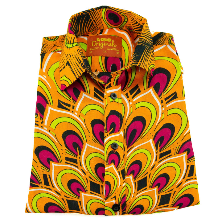 Regular Fit Short Sleeve Shirt - Peacock Mandala - Orange Red