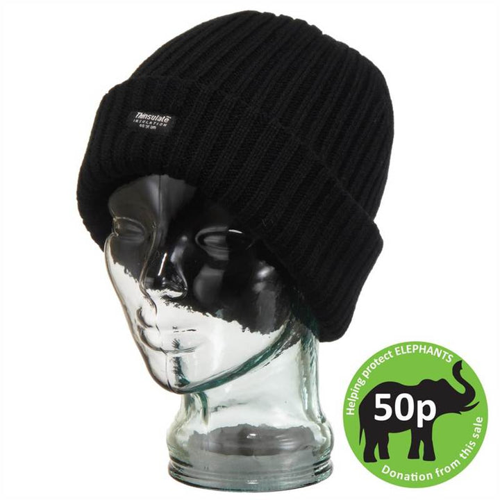Chunky Knit Beanie Hat - Black