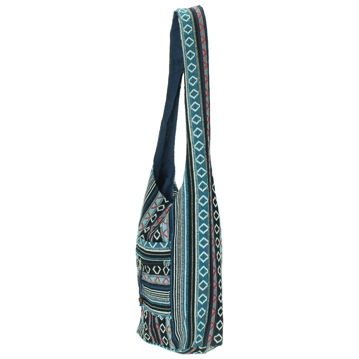 Diamond Pattern Canvas Sling Shoulder Bag - Black Blue