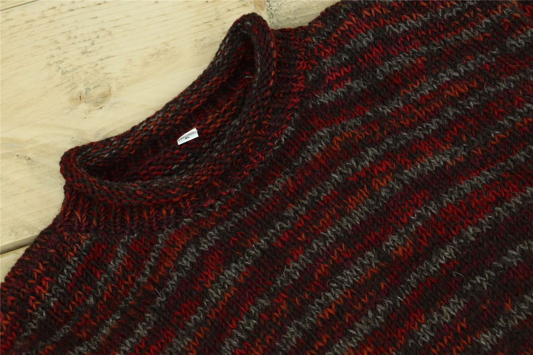 Hand Knitted Wool Space Dye Jumper - Red Grey Mix