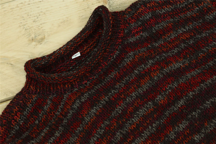 Hand Knitted Wool Space Dye Jumper - Red Grey Mix