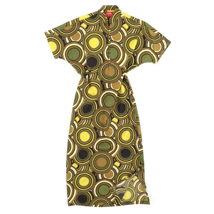 Mandarin Maxi Dress - Retro Circle Green Yellow