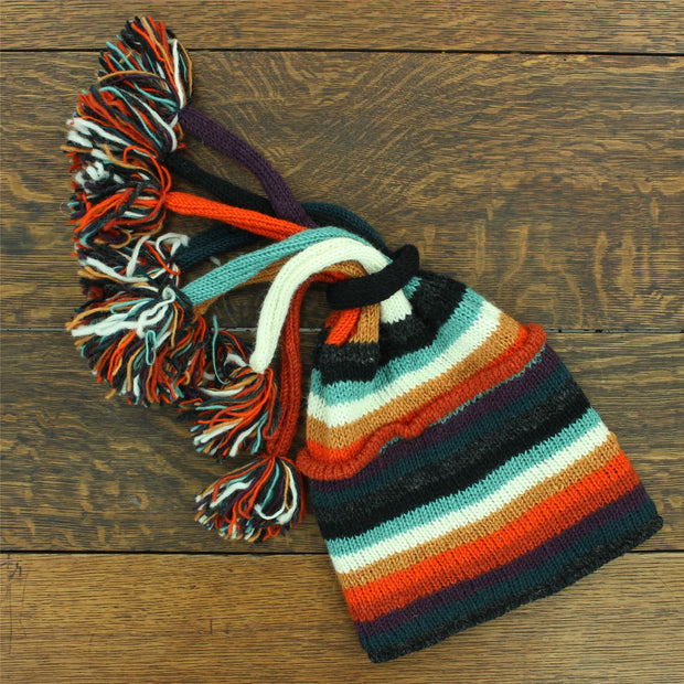 Hand Knitted Beanie Fountain Tassel Hat - Stripe Anu