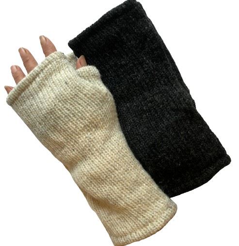 Wool Knit Fleece Lined  Wrist Warmers - Plain Charcoal