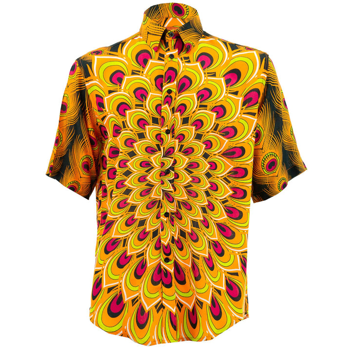 Regular Fit Short Sleeve Shirt - Peacock Mandala - Orange Red