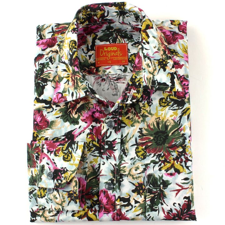 Tailored Fit Long Sleeve Shirt - Green & Yellow Abstract Floral