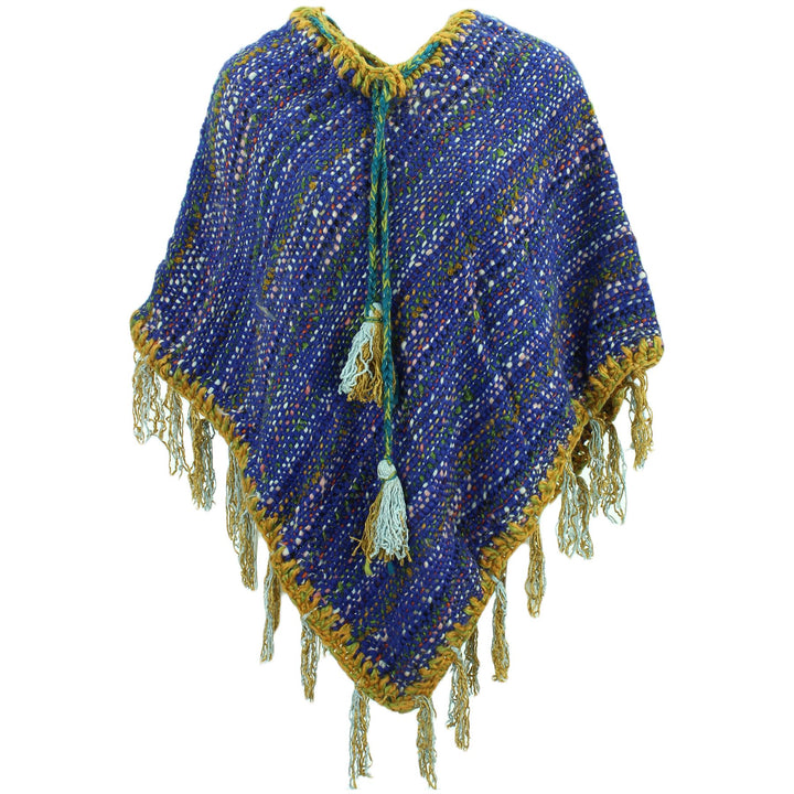 Stripe Crochet Poncho Long - Blue