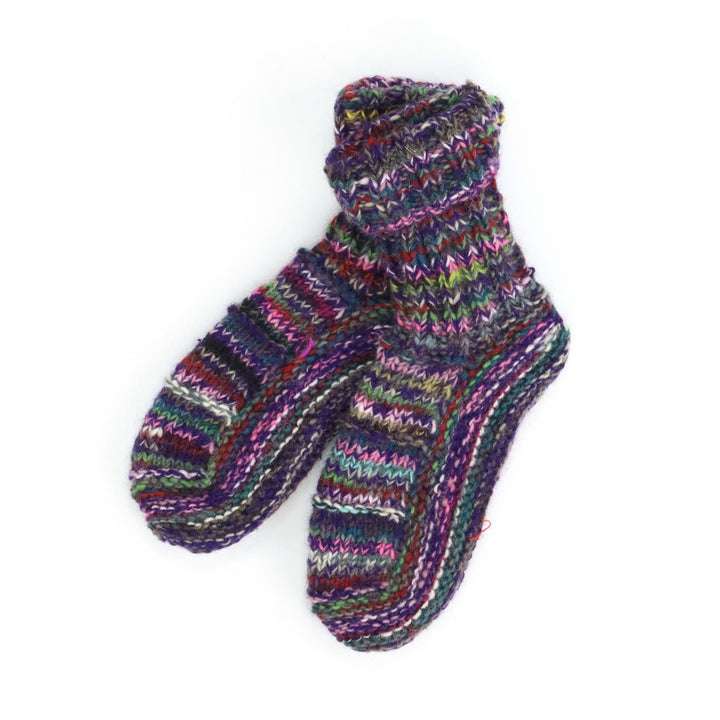 Hand Knitted Wool Ankle Socks - SD Purple Mix