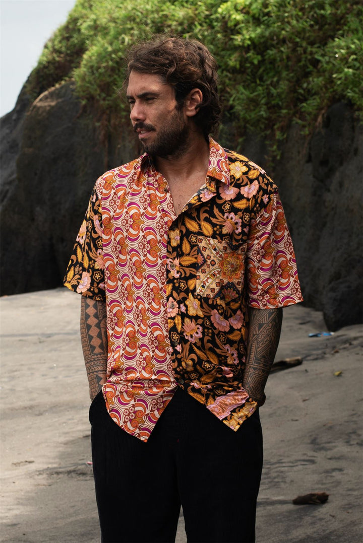 Regular Fit Short Sleeve Shirt - Random Mixed Panel Orange