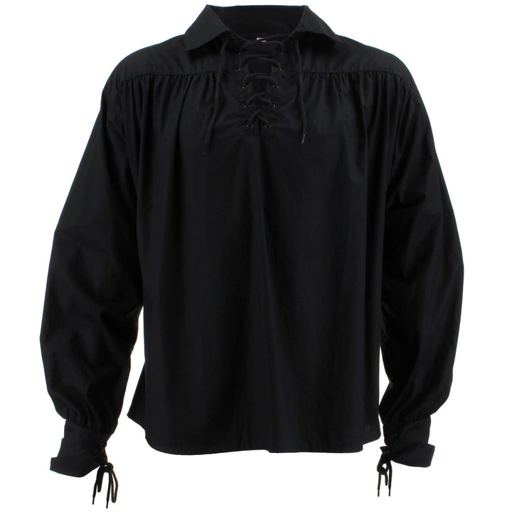 Long Sleeve Cotton Pirate Shirt - Black