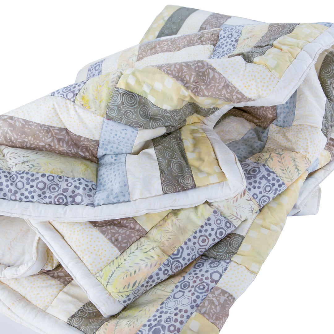Handmade Quilted Patchwork Batik Printed Bedspread - Ivory