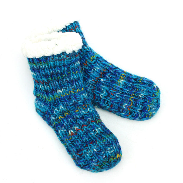Hand Knitted Wool Ankle Socks - SD Bright Blue Mix