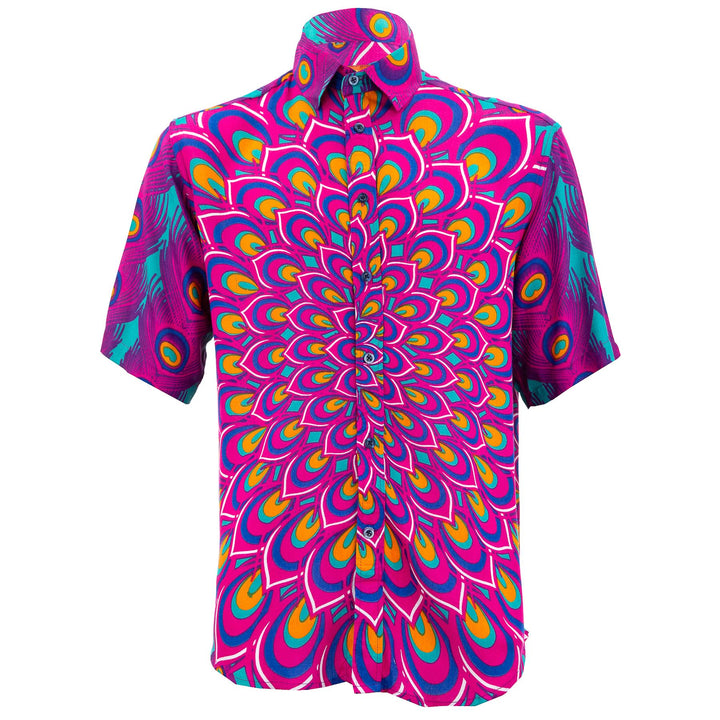 Regular Fit Short Sleeve Shirt - Peacock Mandala - Pink Blue