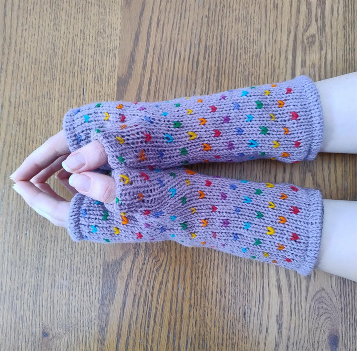 Wool Knit Fleece Lined  Wrist Warmers - Tik Tik Lilac