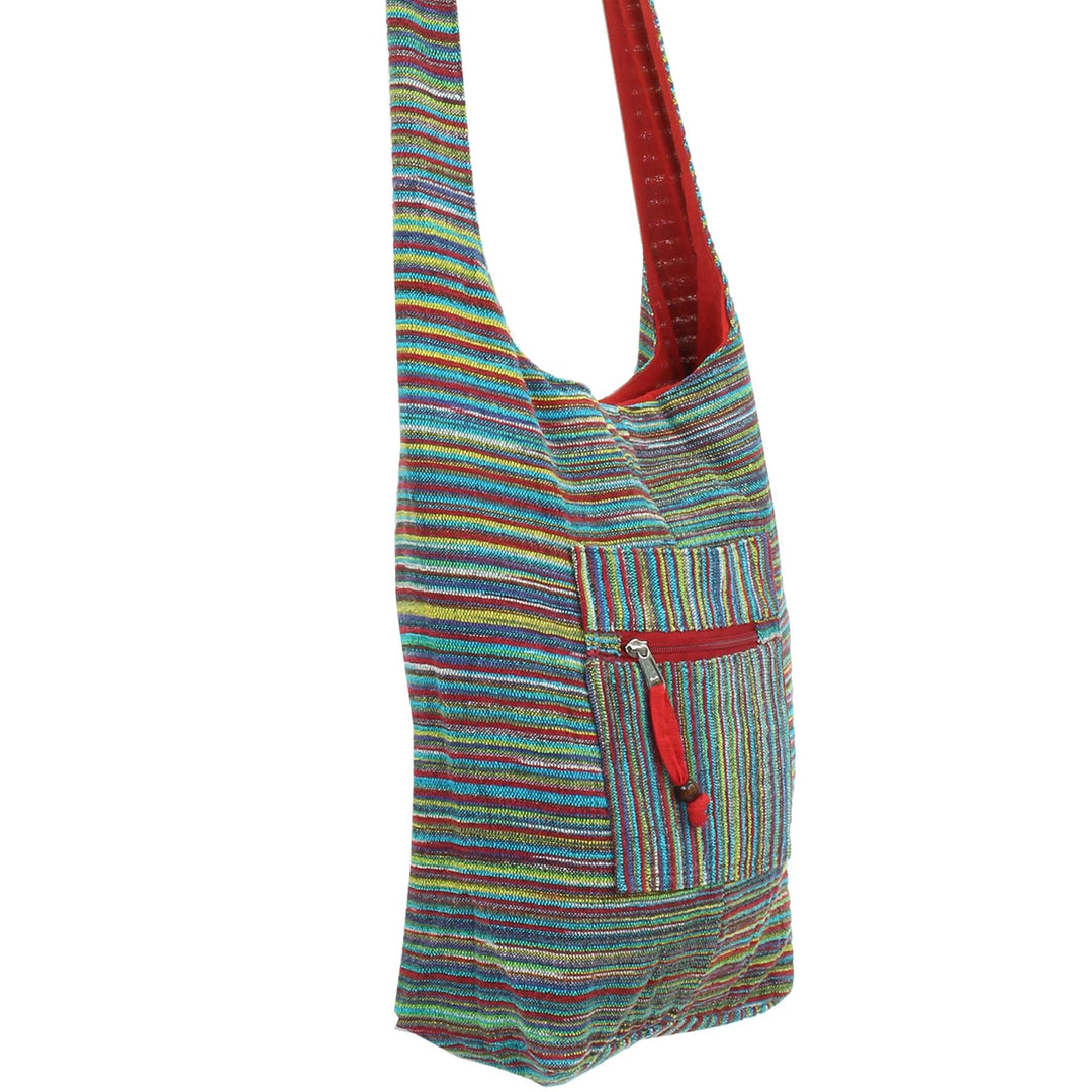 Striped Chenille Sling Shoulder Bag - Multi - Red Lining
