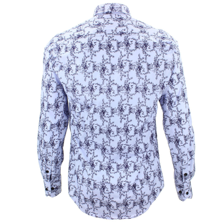 Tailored Fit Long Sleeve Shirt - Rose Print on Pale Blue
