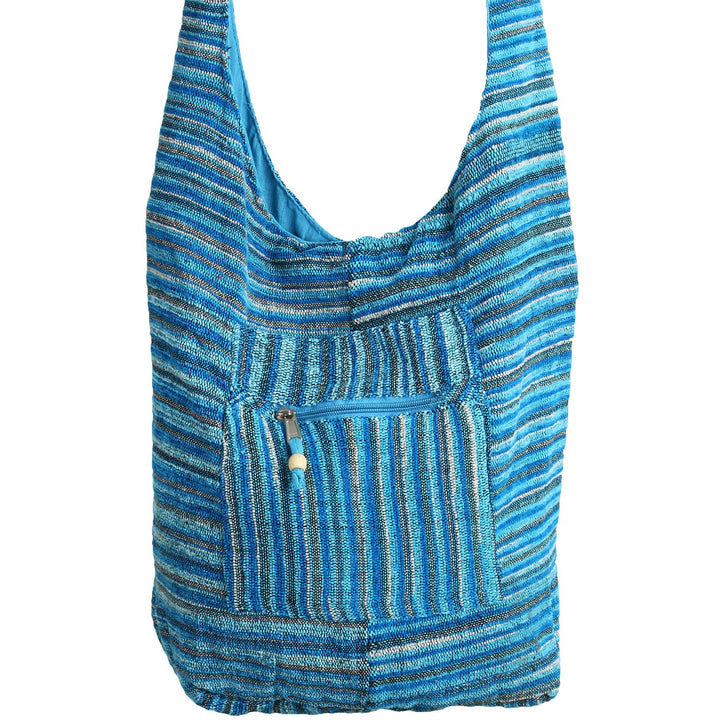 Striped Chenille Sling Shoulder Bag - Light Blue