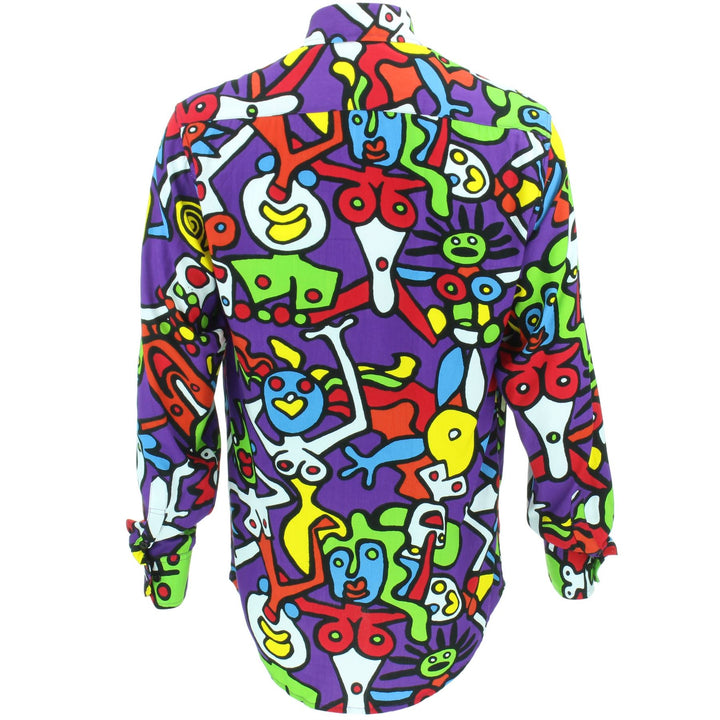 Tailored Fit Long Sleeve Rayon Shirt - Tiffy Print - Purple