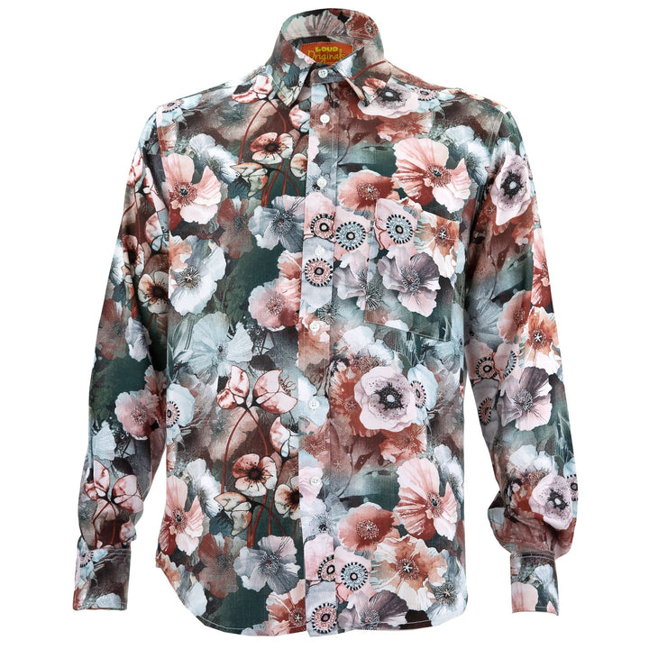 Regular Fit Long Sleeve Shirt - Hollyhooks - Rusty Red