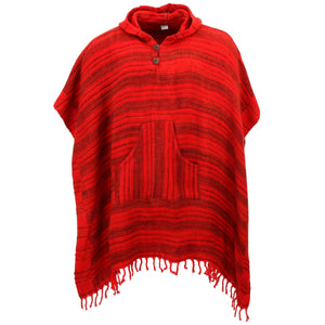 Poncho à capuche carré en laine végétalienne avec bascules - Rouge