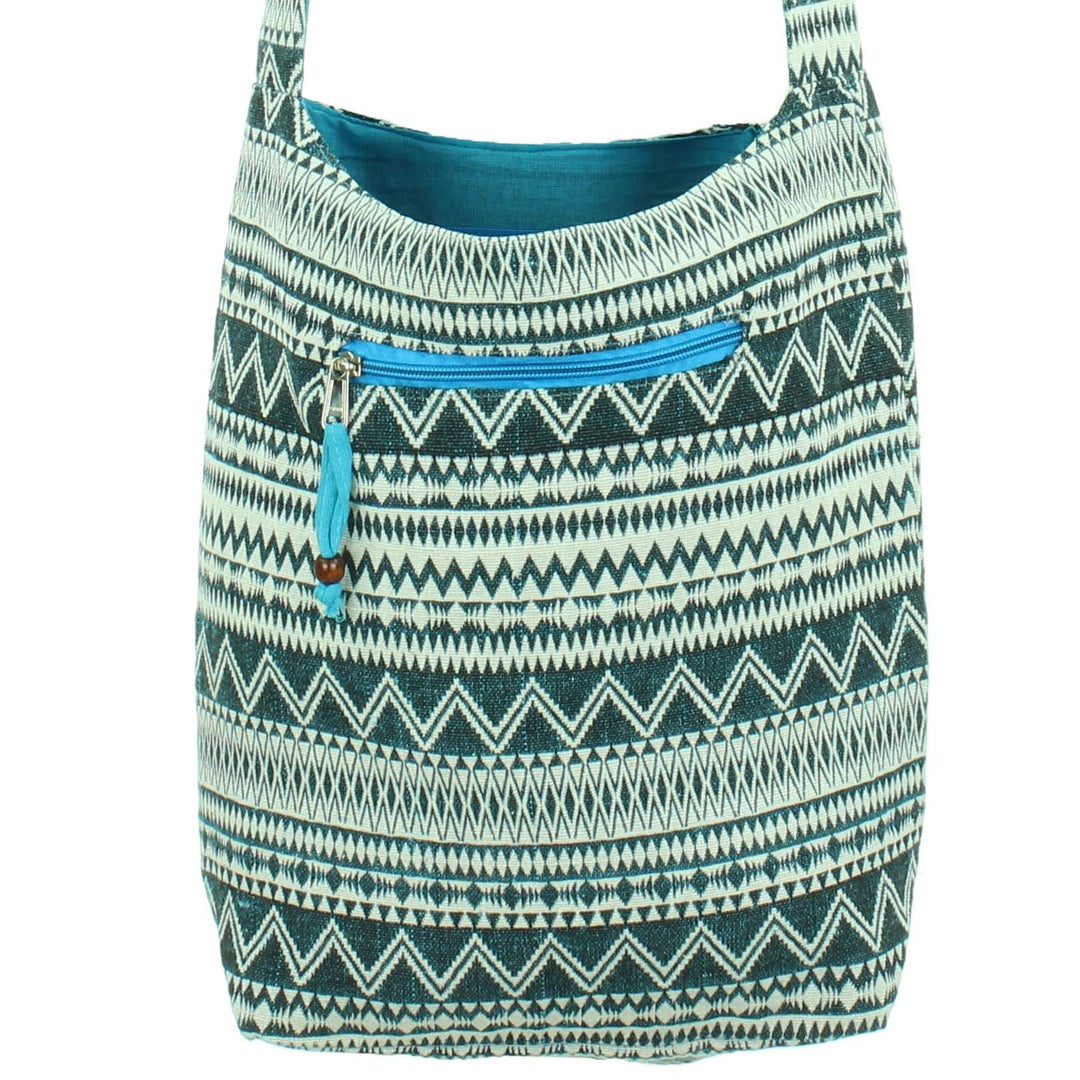 Cotton Canvas Sling Shoulder Bag - Turquoise
