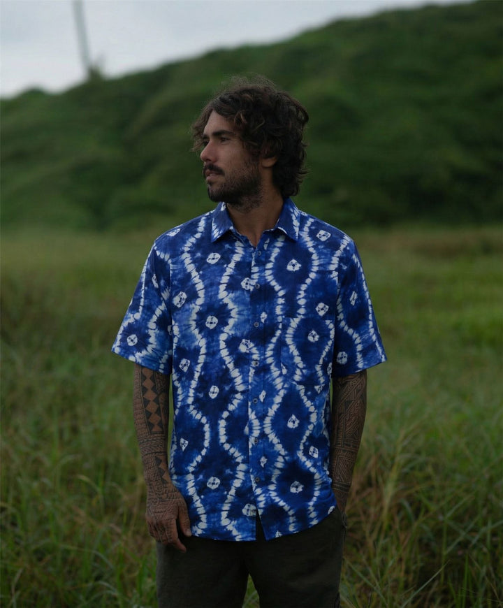 Regular Fit Short Sleeve Shirt - Navy Bleach