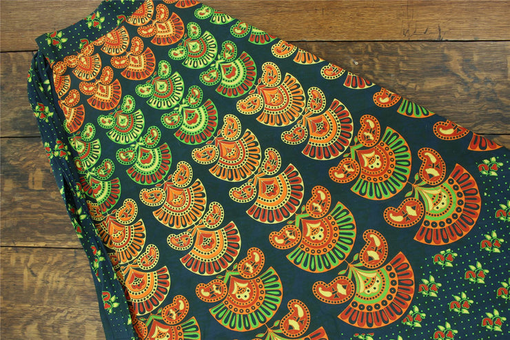 Block Print Mandala Maxi Wrap Skirt - Green