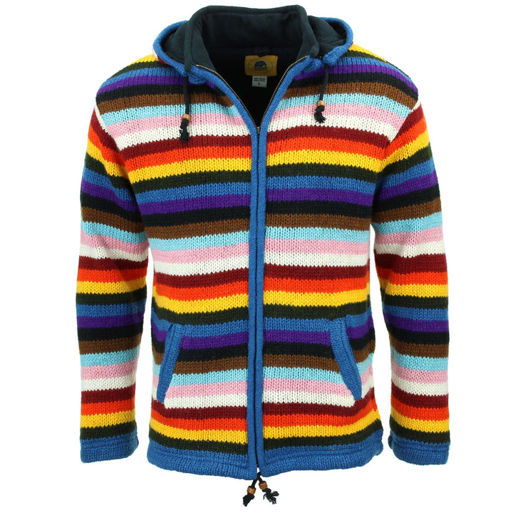 Hand Knitted Wool Hooded Jacket Cardigan - Stripe Progress Rainbow