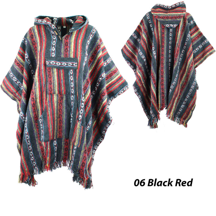 Brushed Gheri Cotton Poncho - 06 Black Red