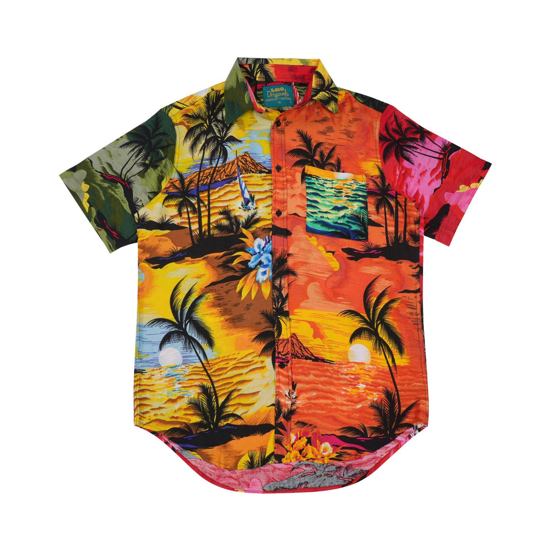 Regular Fit Short Sleeve Shirt - Random Mixed Panel Tropical Sundown