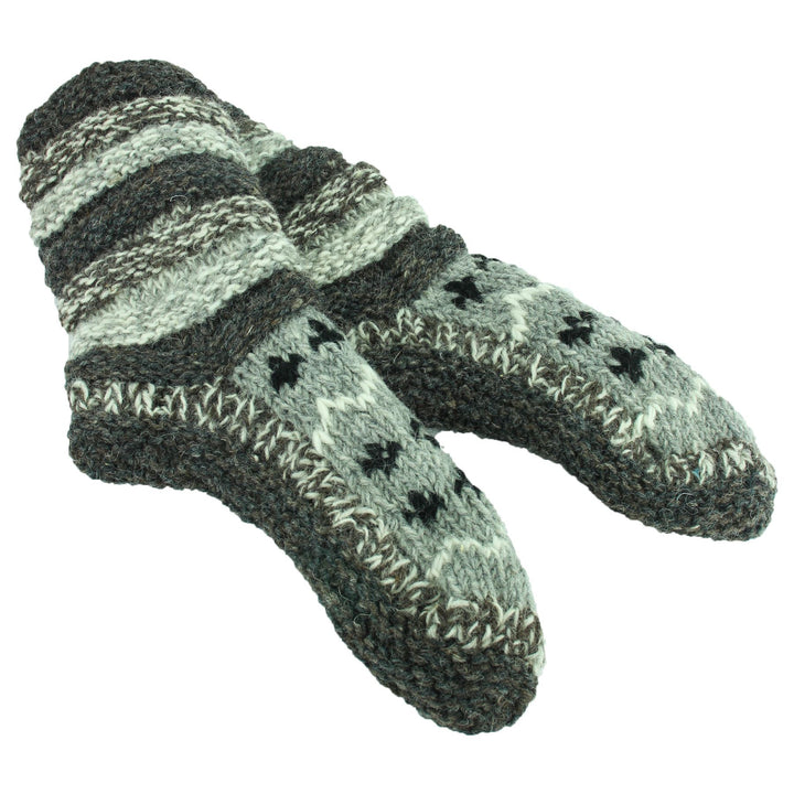 Chunky Wool Knit Abstract Pattern Slipper Socks - 17 Grey
