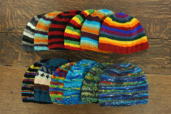 Wool Knit Beanie Hat - Stripe Rasta