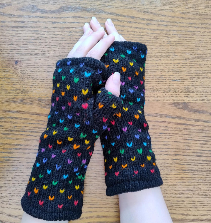 Wool Knit Fleece Lined  Wrist Warmers - Tik Tik Black