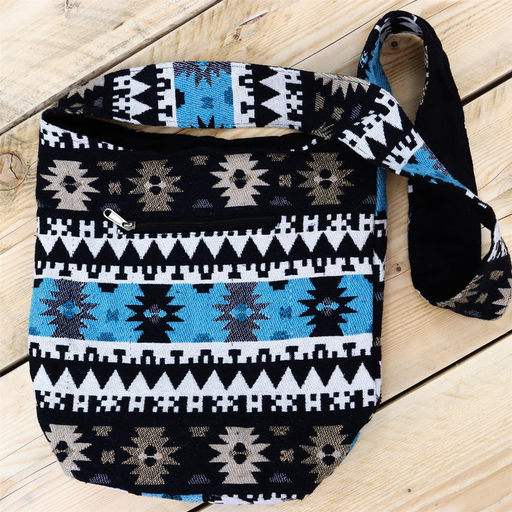 Cotton Canvas Sling Shoulder Bag - Aztec Blue