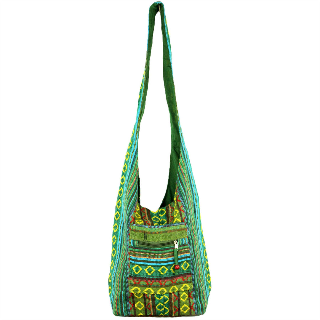 Diamond Pattern Canvas Sling Shoulder Bag - Green